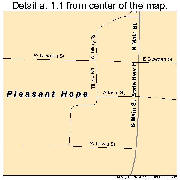 Pleasant Hope, Missouri road map detail