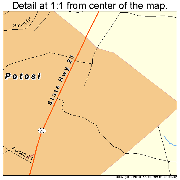 Potosi, Missouri road map detail