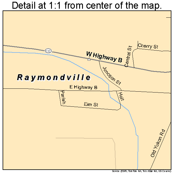 Raymondville, Missouri road map detail