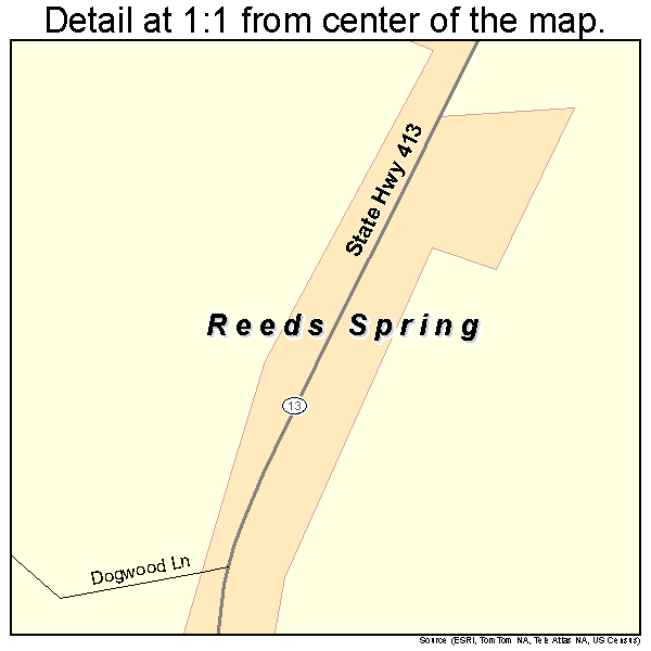 Reeds Spring, Missouri road map detail