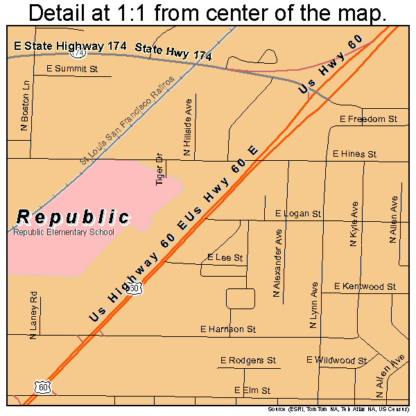 Republic, Missouri road map detail