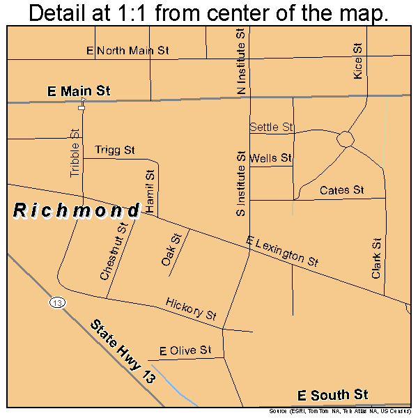 Richmond, Missouri road map detail