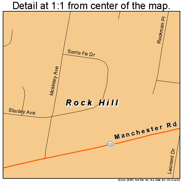 Rock Hill, Missouri road map detail