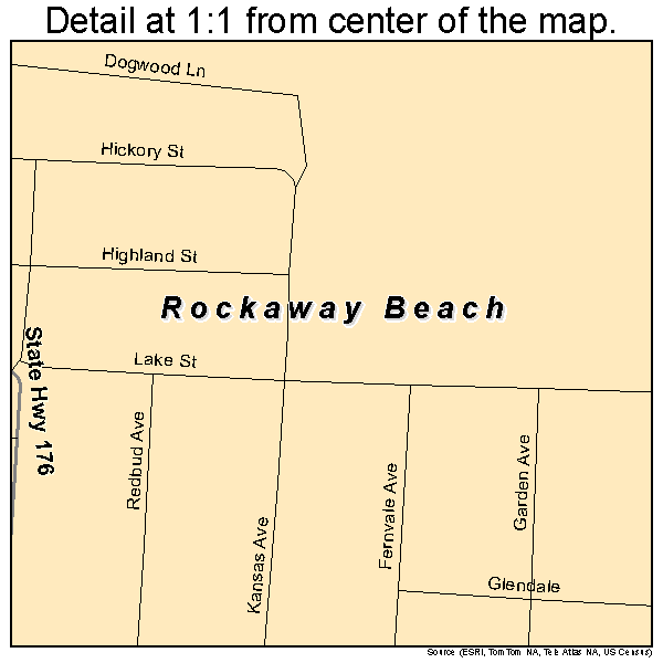 Rockaway Beach, Missouri road map detail