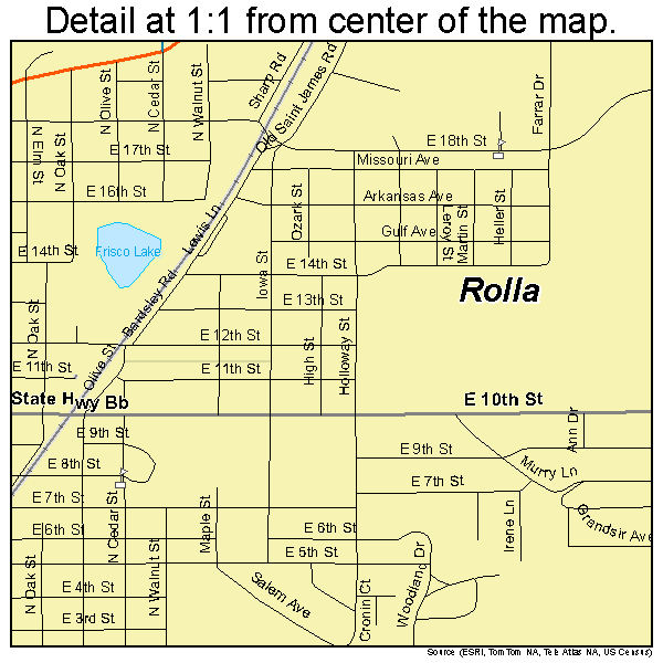 Rolla, Missouri road map detail