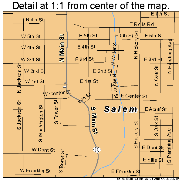 Salem, Missouri road map detail
