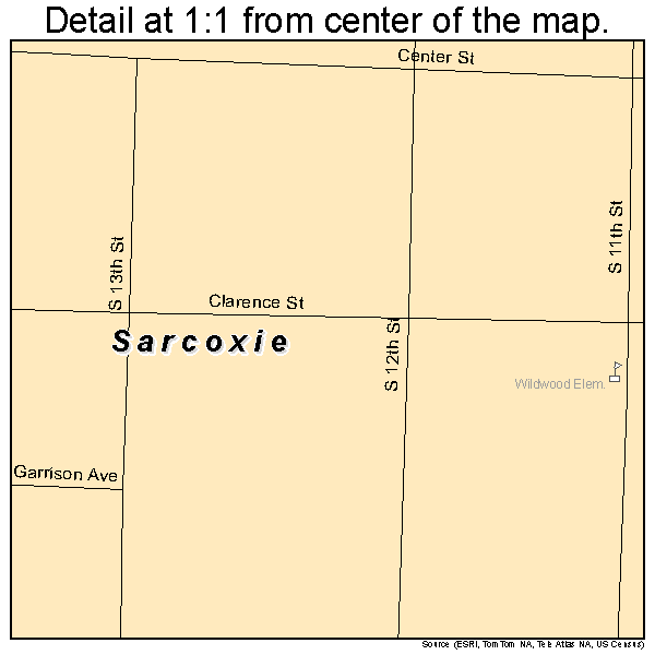 Sarcoxie, Missouri road map detail