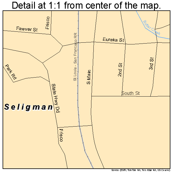 Seligman, Missouri road map detail