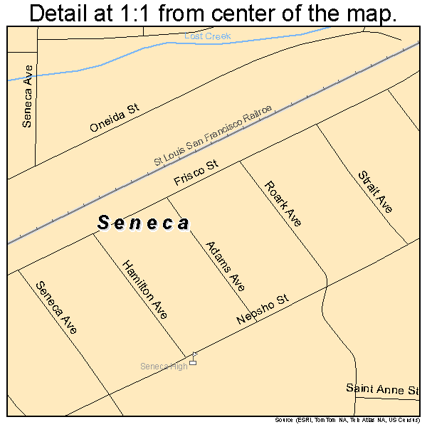 Seneca, Missouri road map detail