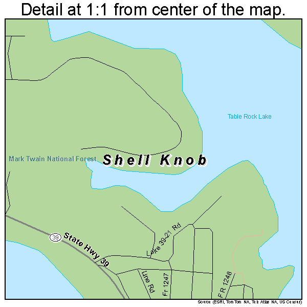 Shell Knob, Missouri road map detail
