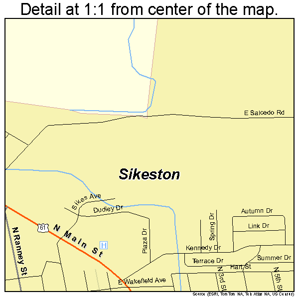 Sikeston, Missouri road map detail