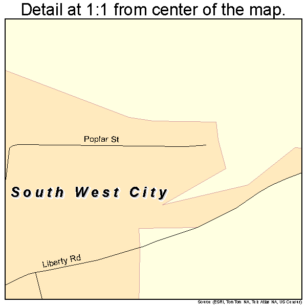 South West City, Missouri road map detail