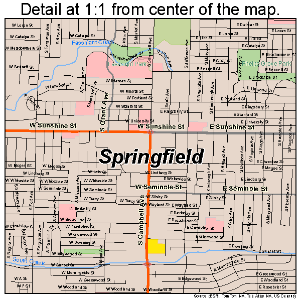Springfield, Missouri road map detail