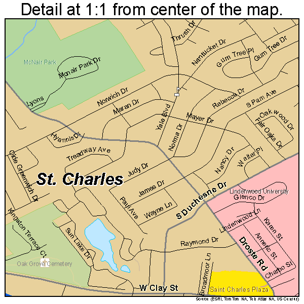 St. Charles, Missouri road map detail