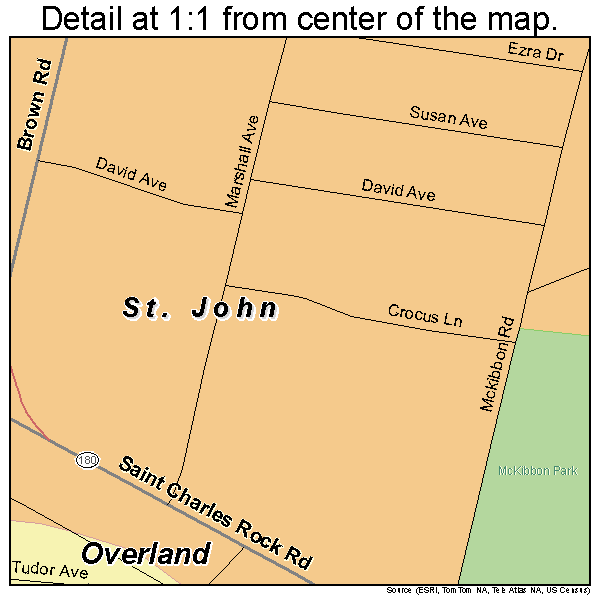 St. John, Missouri road map detail