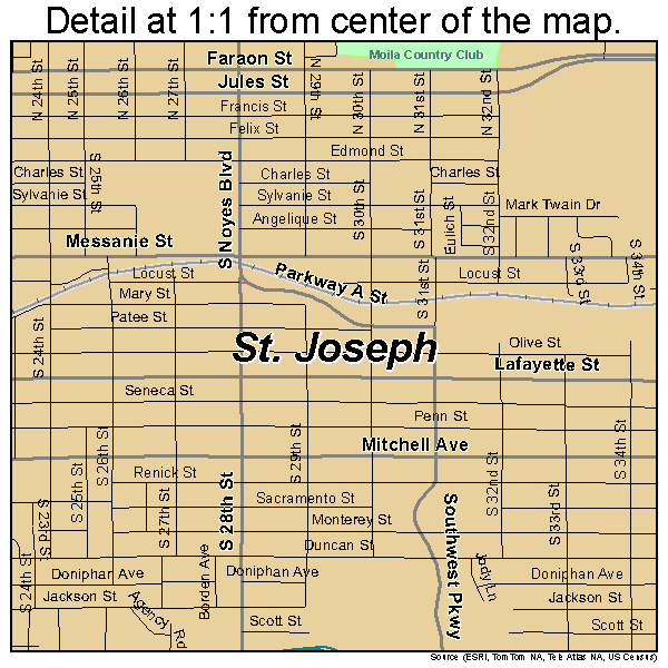 St. Joseph, Missouri road map detail