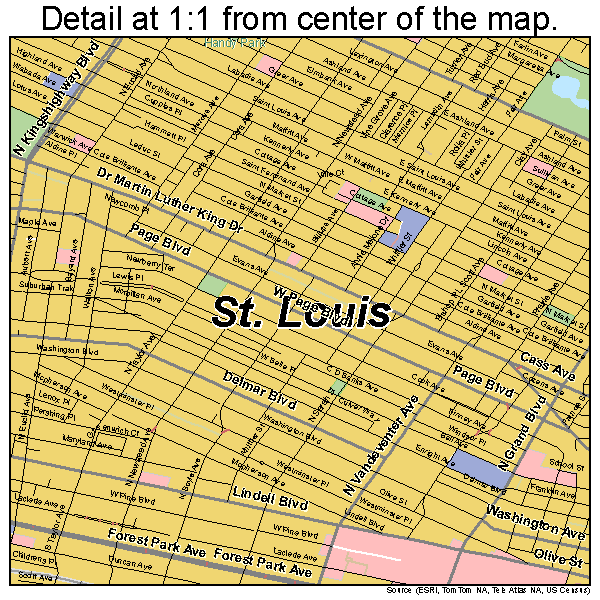 St. Louis, Missouri road map detail
