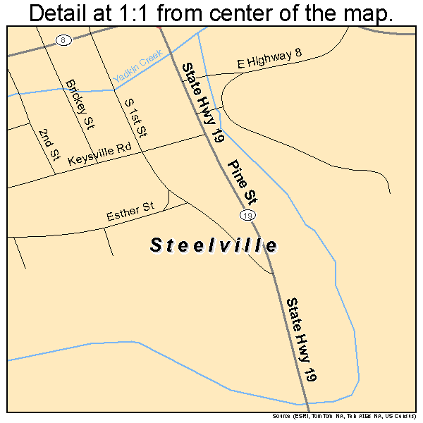 Steelville, Missouri road map detail