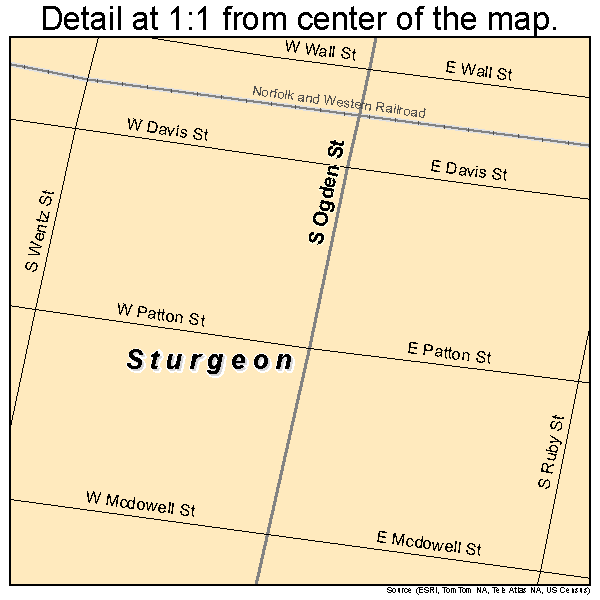 Sturgeon, Missouri road map detail