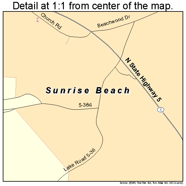 Sunrise Beach, Missouri road map detail