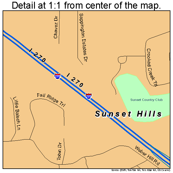 Sunset Hills, Missouri road map detail