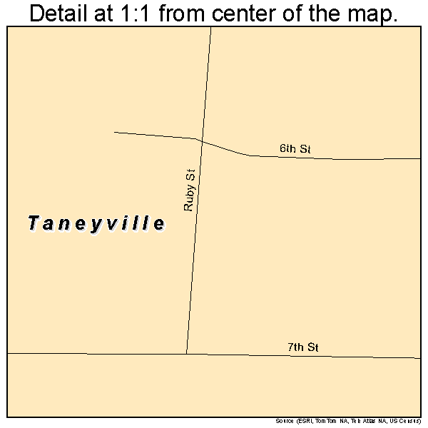 Taneyville, Missouri road map detail