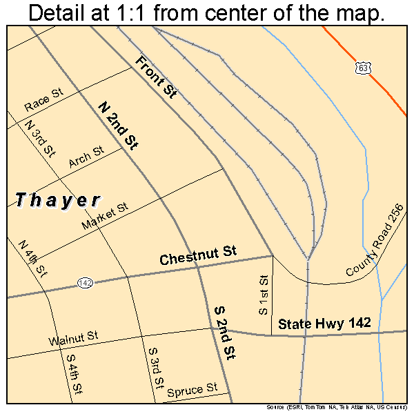 Thayer, Missouri road map detail