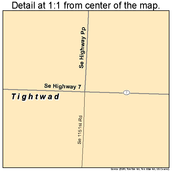 Tightwad, Missouri road map detail