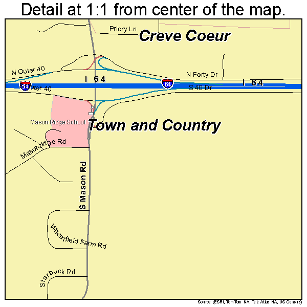 Town and Country, Missouri road map detail