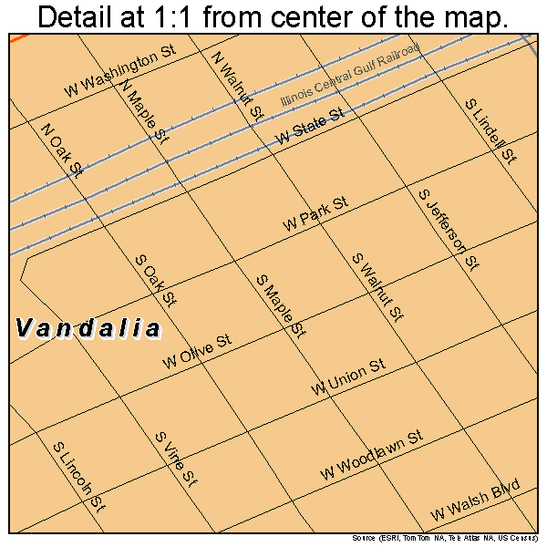 Vandalia, Missouri road map detail