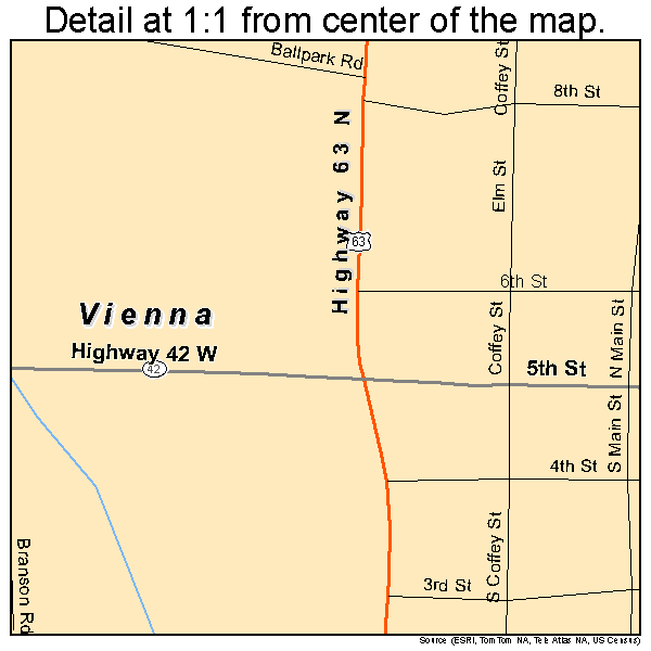 Vienna, Missouri road map detail