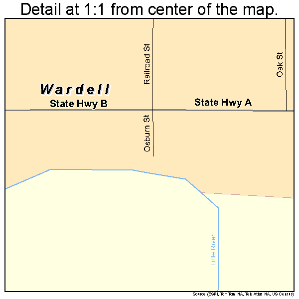 Wardell, Missouri road map detail