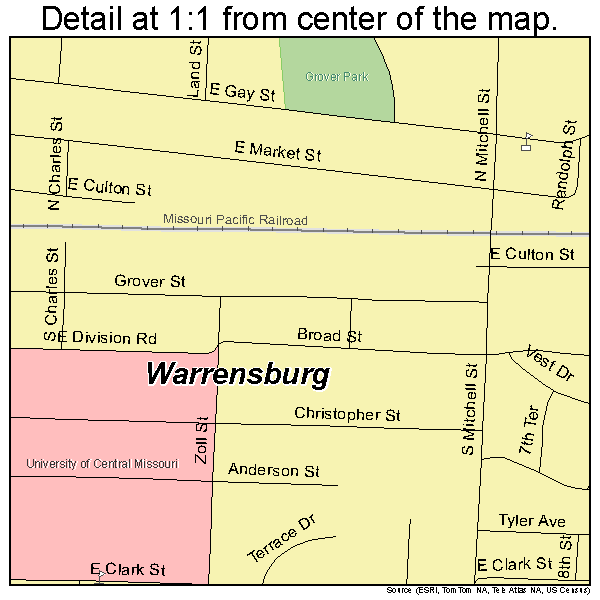 Warrensburg, Missouri road map detail