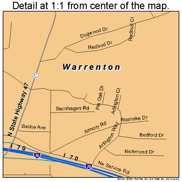 Warrenton, Missouri road map detail