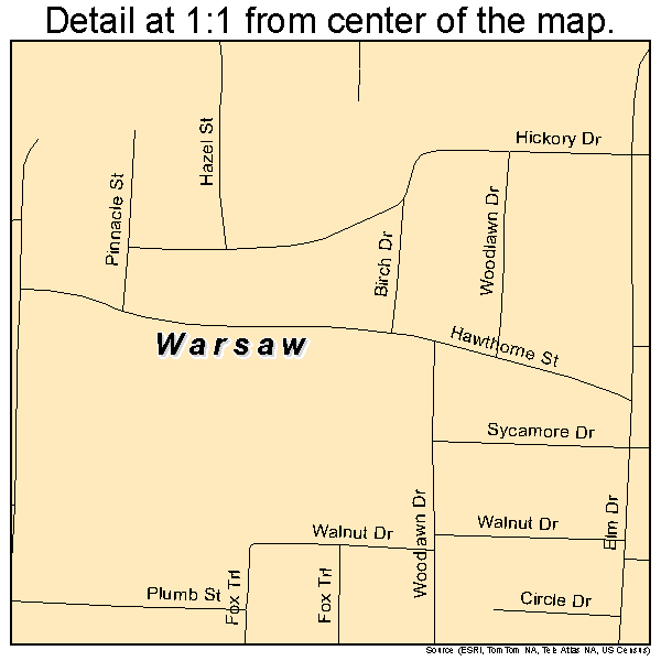 Warsaw, Missouri road map detail