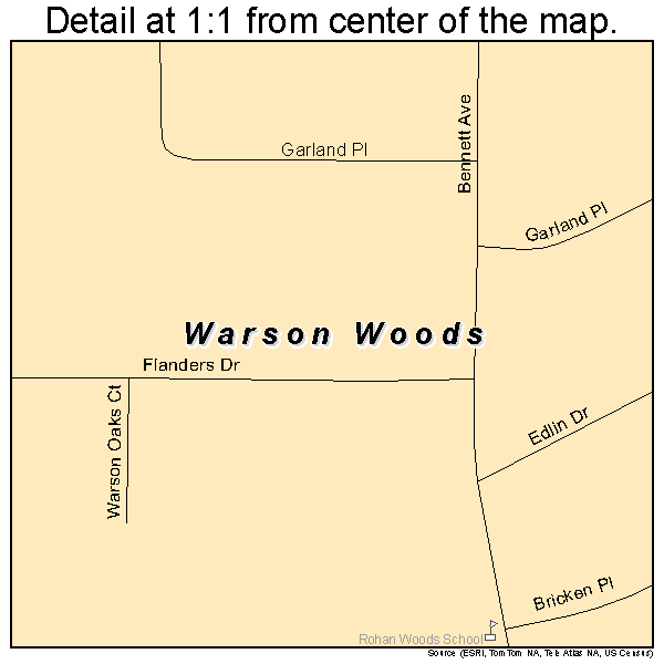 Warson Woods, Missouri road map detail