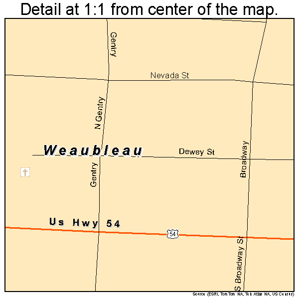 Weaubleau, Missouri road map detail