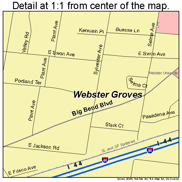 Webster Groves, Missouri road map detail