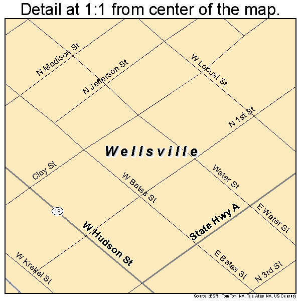 Wellsville, Missouri road map detail