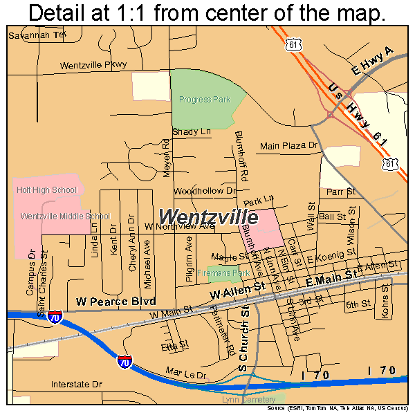 Wentzville, Missouri road map detail