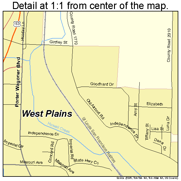 West Plains, Missouri road map detail