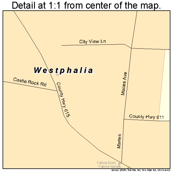 Westphalia, Missouri road map detail
