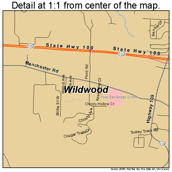 Wildwood, Missouri road map detail