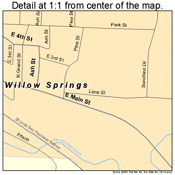 Willow Springs, Missouri road map detail