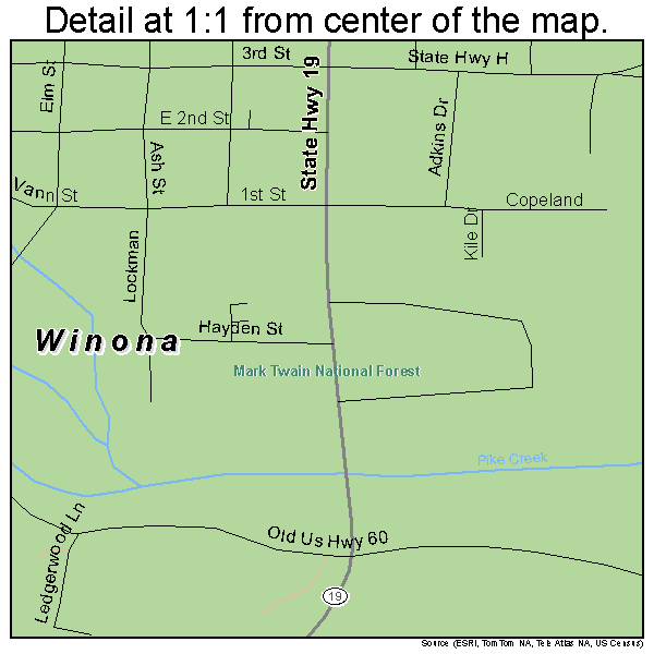 Winona, Missouri road map detail