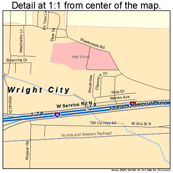 Wright City, Missouri road map detail