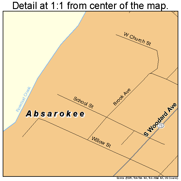 Absarokee, Montana road map detail