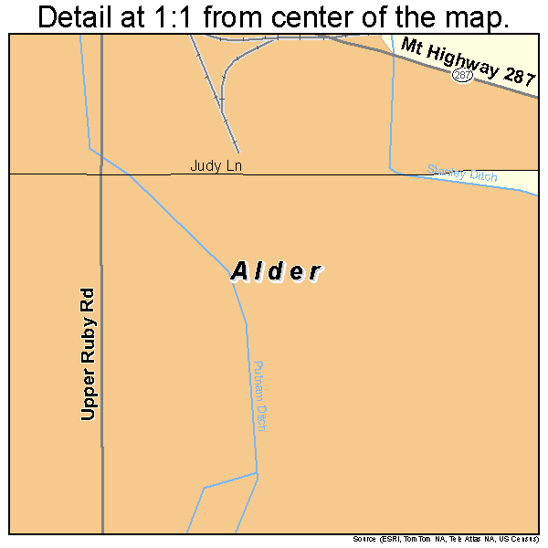 Alder, Montana road map detail