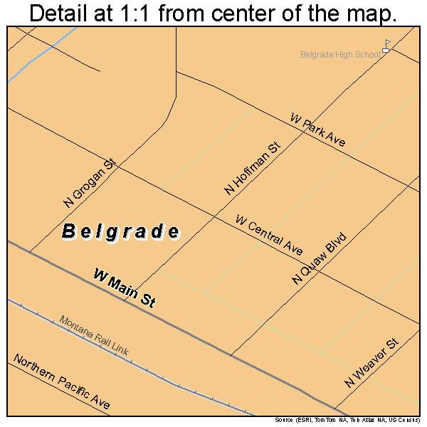 Belgrade, Montana road map detail