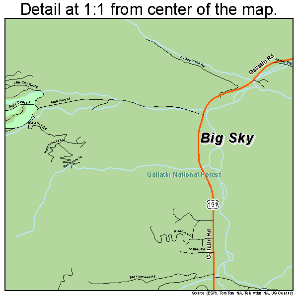 Big Sky, Montana road map detail